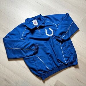 Indianapolis Colts Quarter Zip Pullover Jacket Blue White Spellout Mens Medium